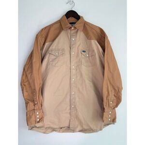 Wrangler Western Pearl Snap Shirt Men XL Brown Colorblock Cowboy Workwear VTG